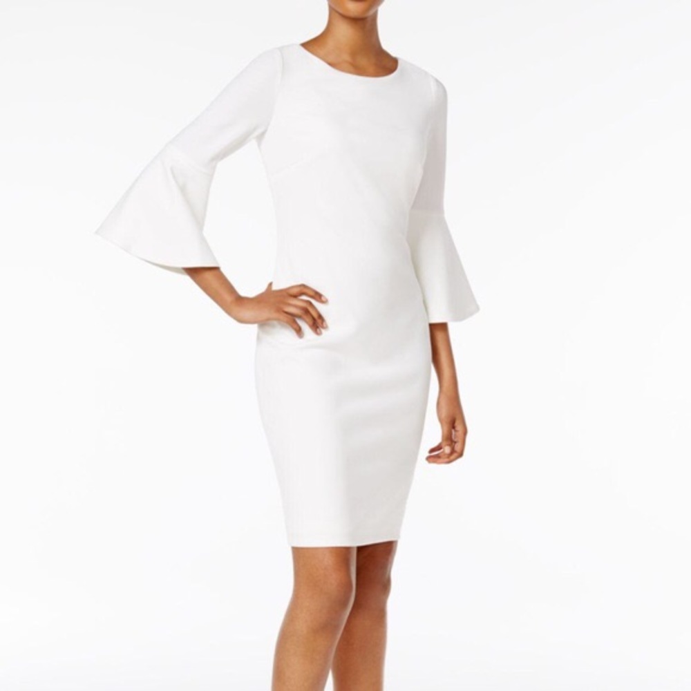 Calvin Klein White Bell Sleeve Sheath Dress